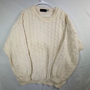 Christopher Hayes Sweater Size L Cream Cotton Basketweave Knit Made in USA
